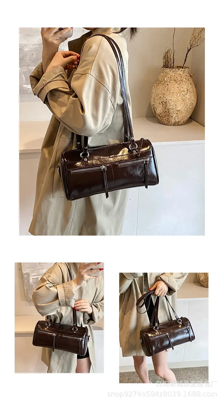Women's Brown Leather Shoulder Bag Boston Style 2026 — feature 5