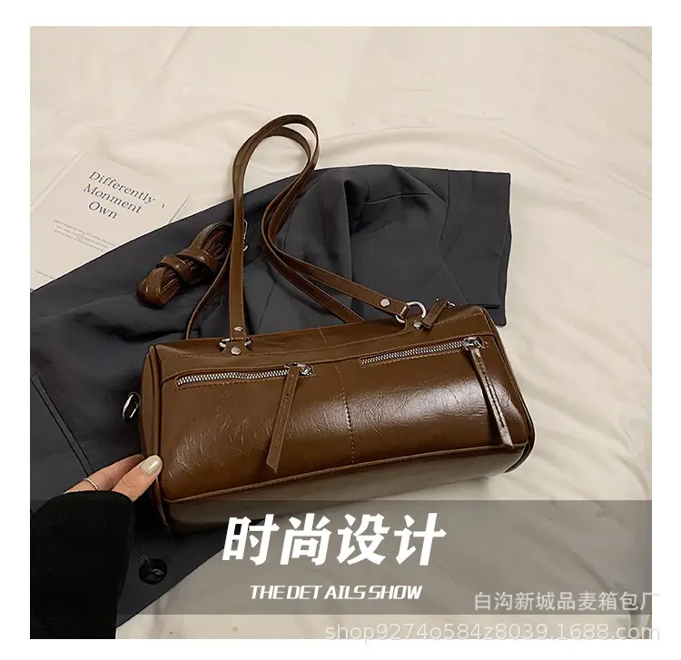Women's Brown Leather Shoulder Bag Boston Style 2026 — feature 9