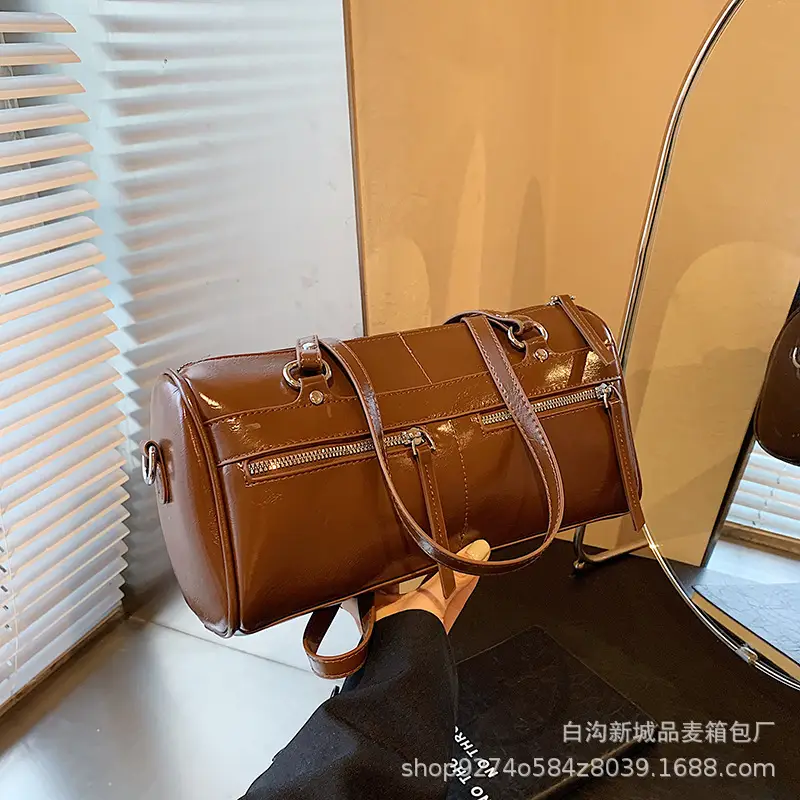 Women's Brown Leather Shoulder Bag Boston Style 2026 - Image 3