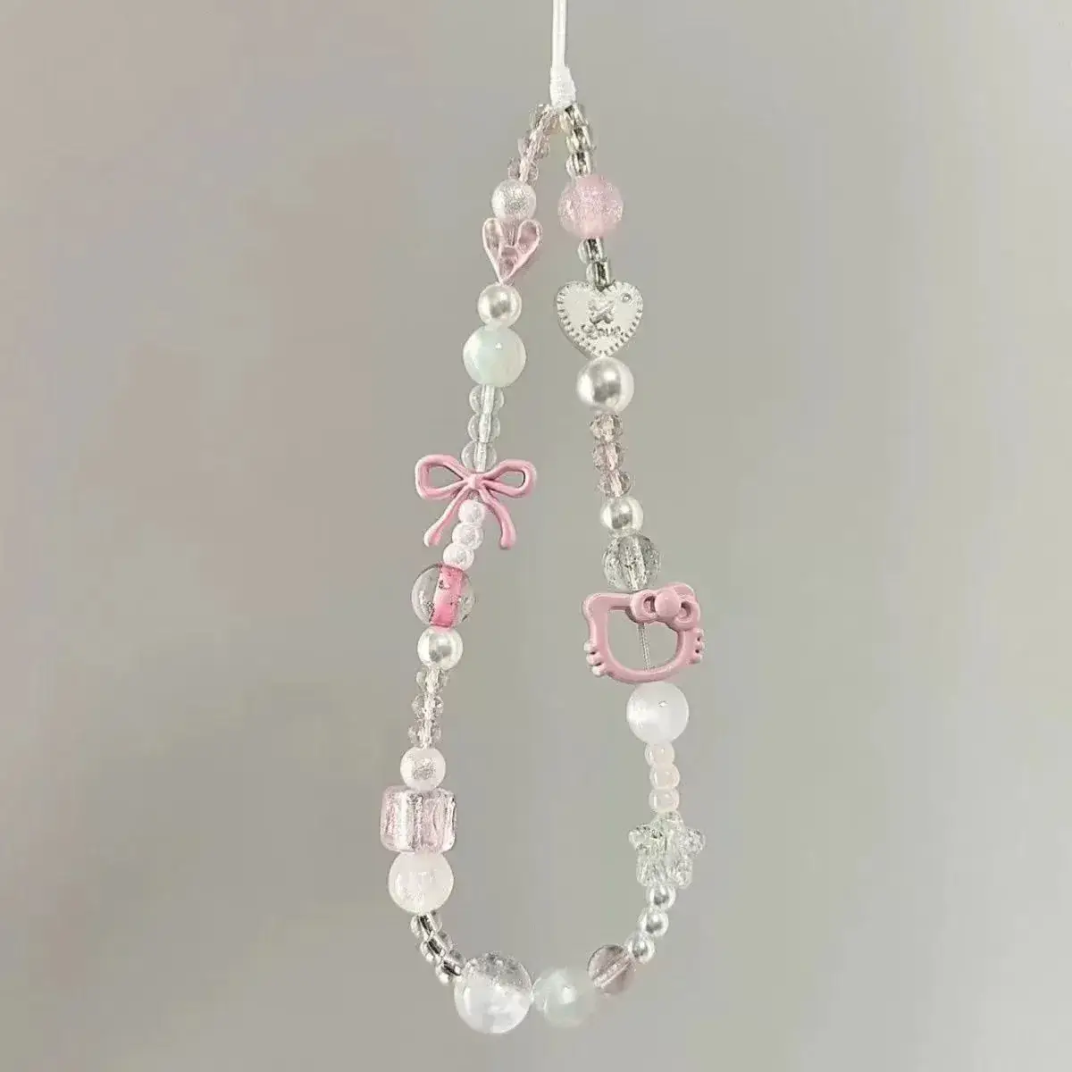 Pink Bow & Crystal Pearl Mobile Phone Chain Lanyard - Image 4