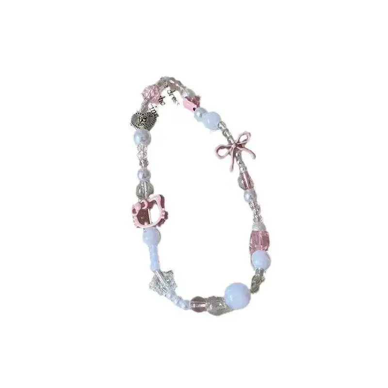 Pink Bow & Crystal Pearl Mobile Phone Chain Lanyard - Image 5