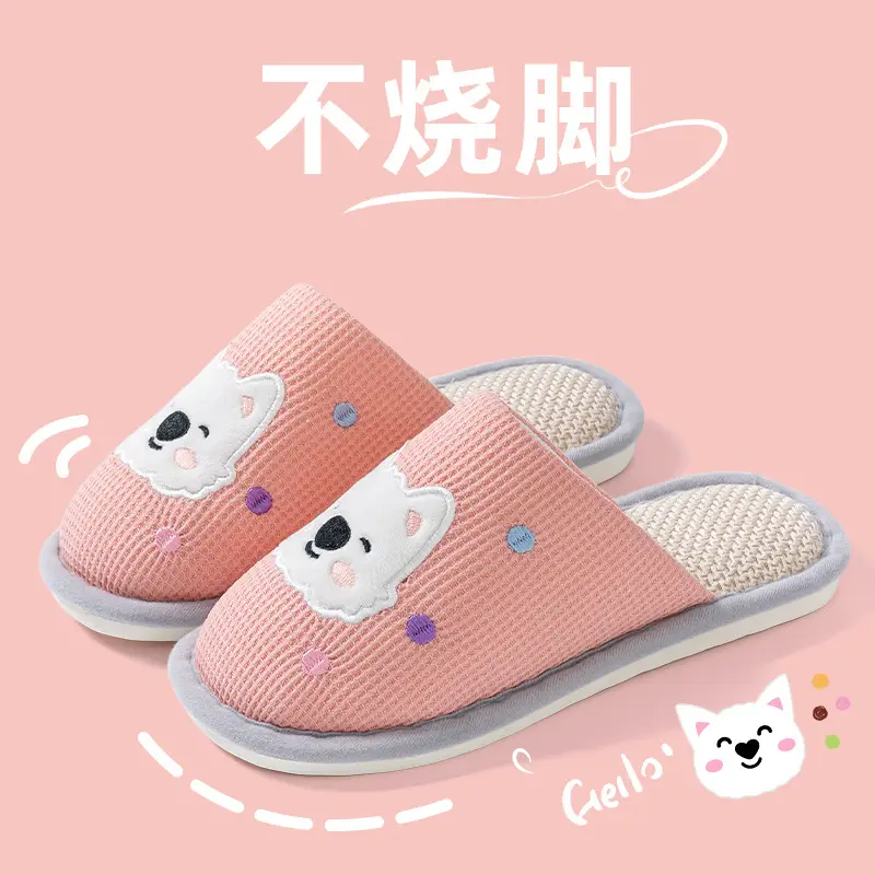 Cotton Slippers Women's Spring and Autumn Four Seasons Indoor Home Cotton Linen Non-slip Linen Slippers Winter Home Warm Couple Men