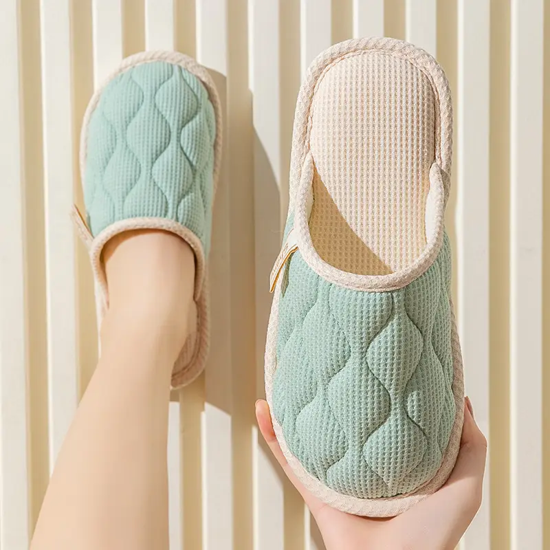 Cotton Slippers Women's Spring and Autumn Four Seasons Indoor Home Cotton Linen Non-slip Linen Slippers Winter Home Warm Couple Men