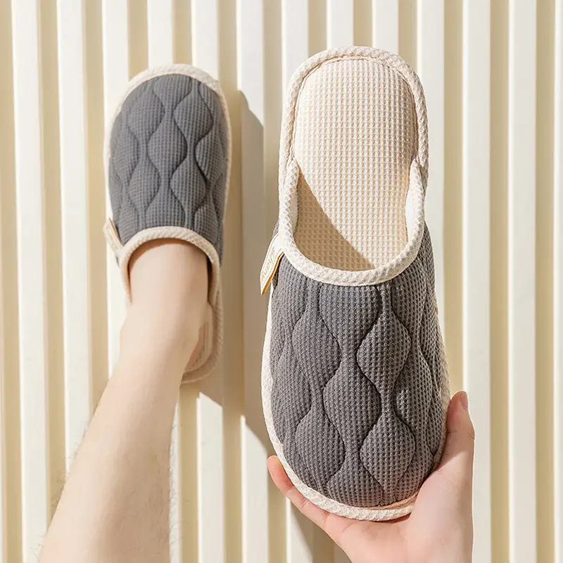 Cotton Slippers Women's Spring and Autumn Four Seasons Indoor Home Cotton Linen Non-slip Linen Slippers Winter Home Warm Couple Men