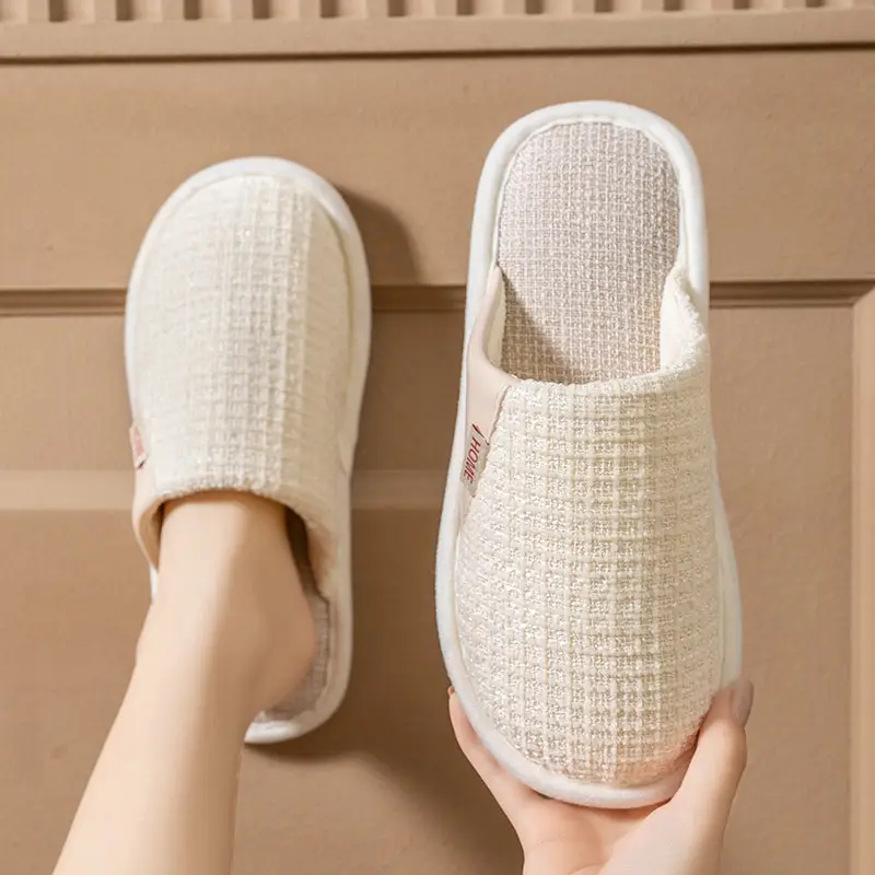 Cotton Slippers Women's Spring and Autumn Four Seasons Indoor Home Cotton Linen Non-slip Linen Slippers Winter Home Warm Couple Men