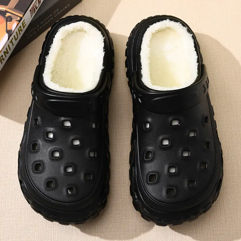 One-Piece Drop-Shipping Autumn and Winter Cotton Slippers for Women, Fleece-Lined, Height-Increasing, Home-Use Clogs, Outdoor Non-Slip Warm Slippers for Men - Image 6