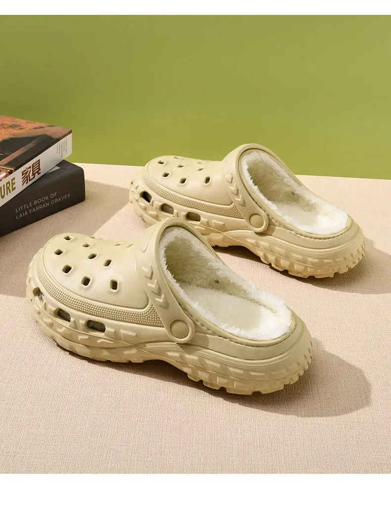 One-Piece Drop-Shipping Autumn and Winter Cotton Slippers for Women, Fleece-Lined, Height-Increasing, Home-Use Clogs, Outdoor Non-Slip Warm Slippers for Men — feature 13