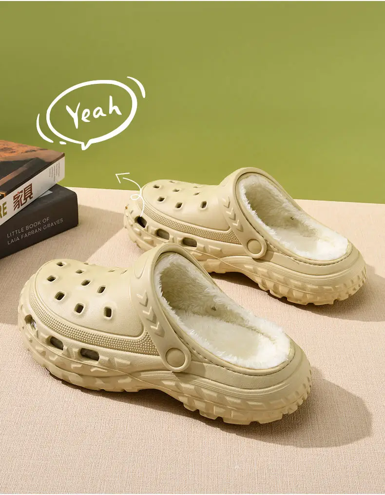 One-Piece Drop-Shipping Autumn and Winter Cotton Slippers for Women, Fleece-Lined, Height-Increasing, Home-Use Clogs, Outdoor Non-Slip Warm Slippers for Men — feature 3