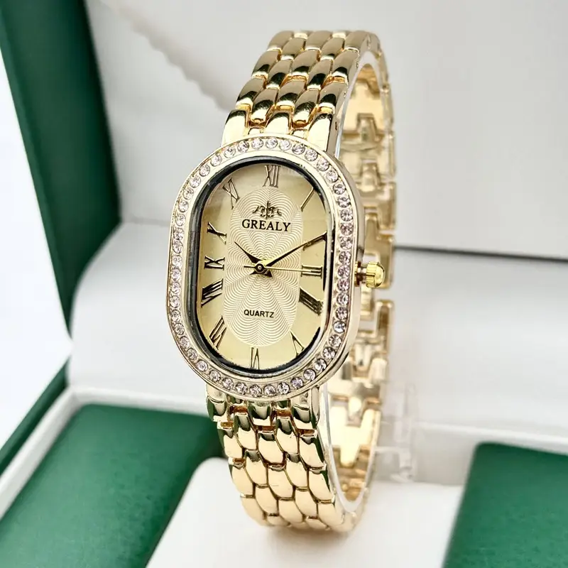 Gold Diamond-Encrusted Ladies Watch with Roman Dial - Image 13