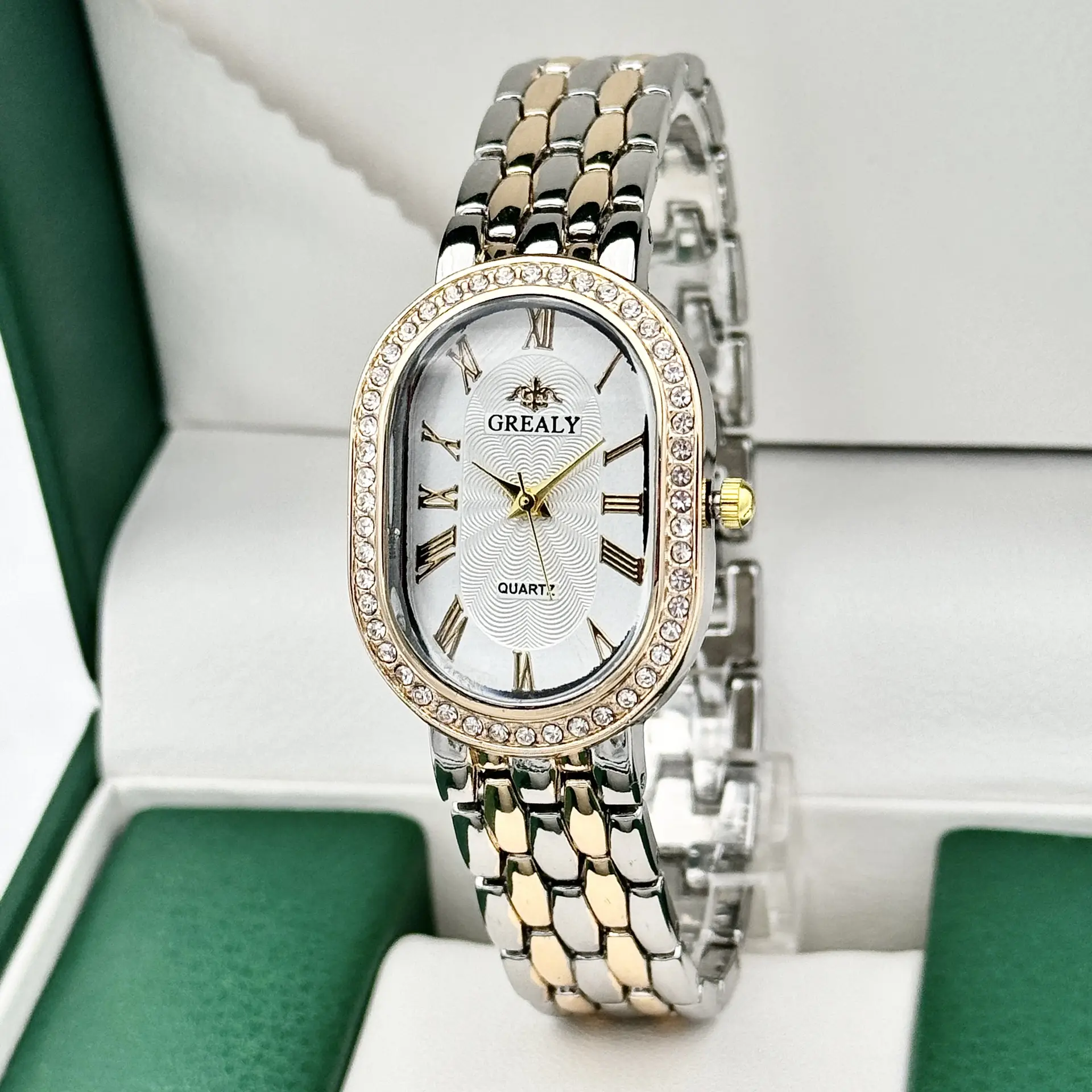 Gold Diamond-Encrusted Ladies Watch with Roman Dial — feature 11