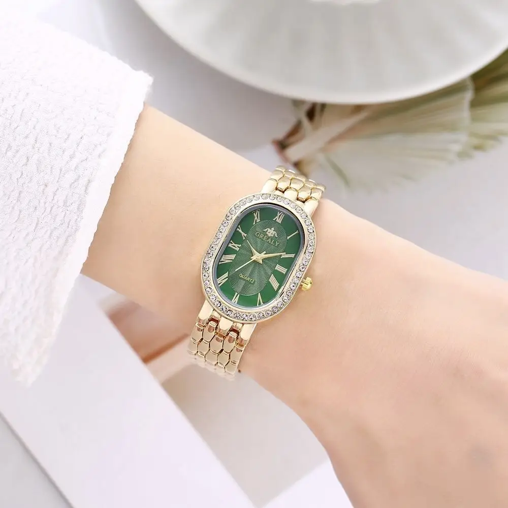 Gold Diamond-Encrusted Ladies Watch with Roman Dial — feature 4
