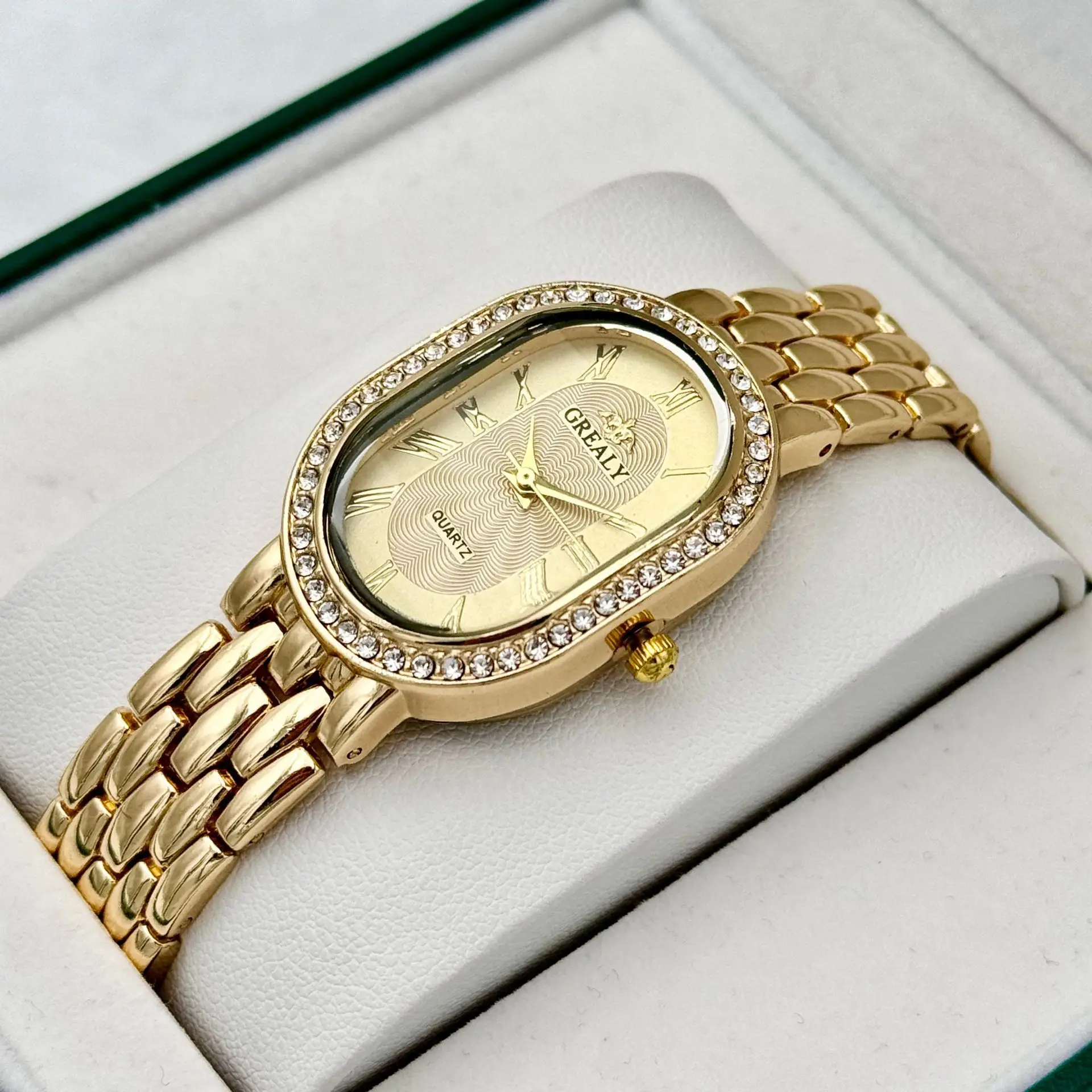 Gold Diamond-Encrusted Ladies Watch with Roman Dial — feature 6