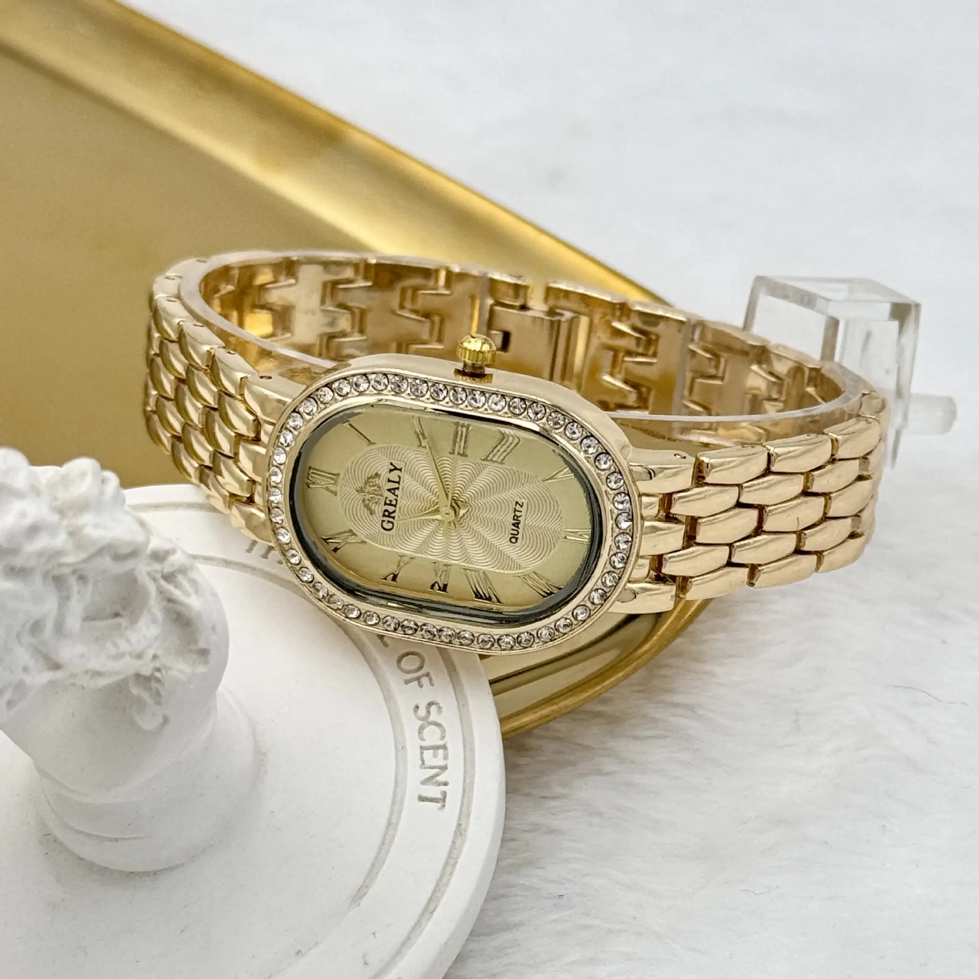 Gold Diamond-Encrusted Ladies Watch with Roman Dial — feature 7