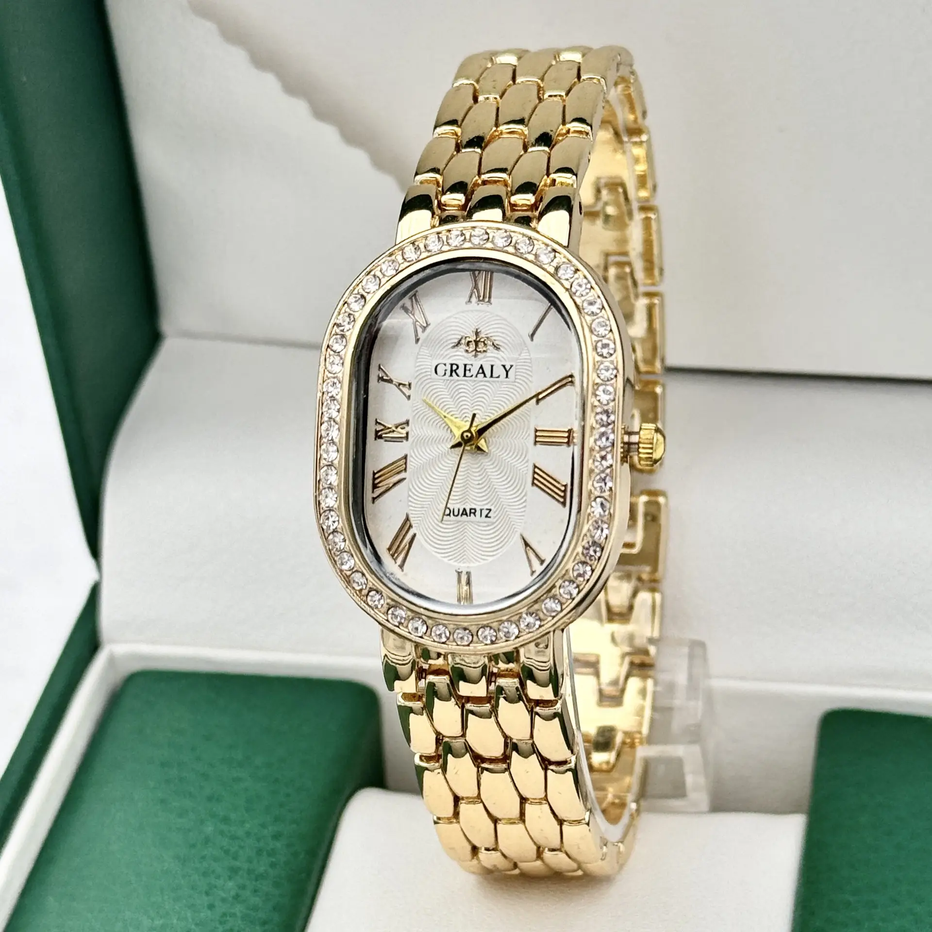 Gold Diamond-Encrusted Ladies Watch with Roman Dial — feature 9