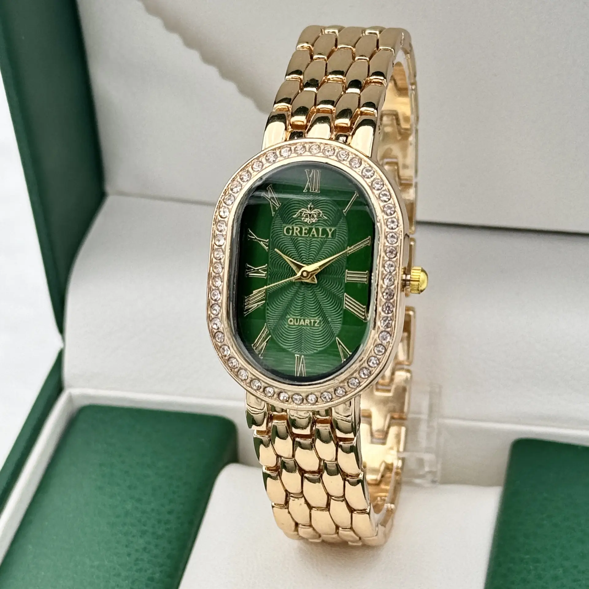 Gold Diamond-Encrusted Ladies Watch with Roman Dial - Image 2
