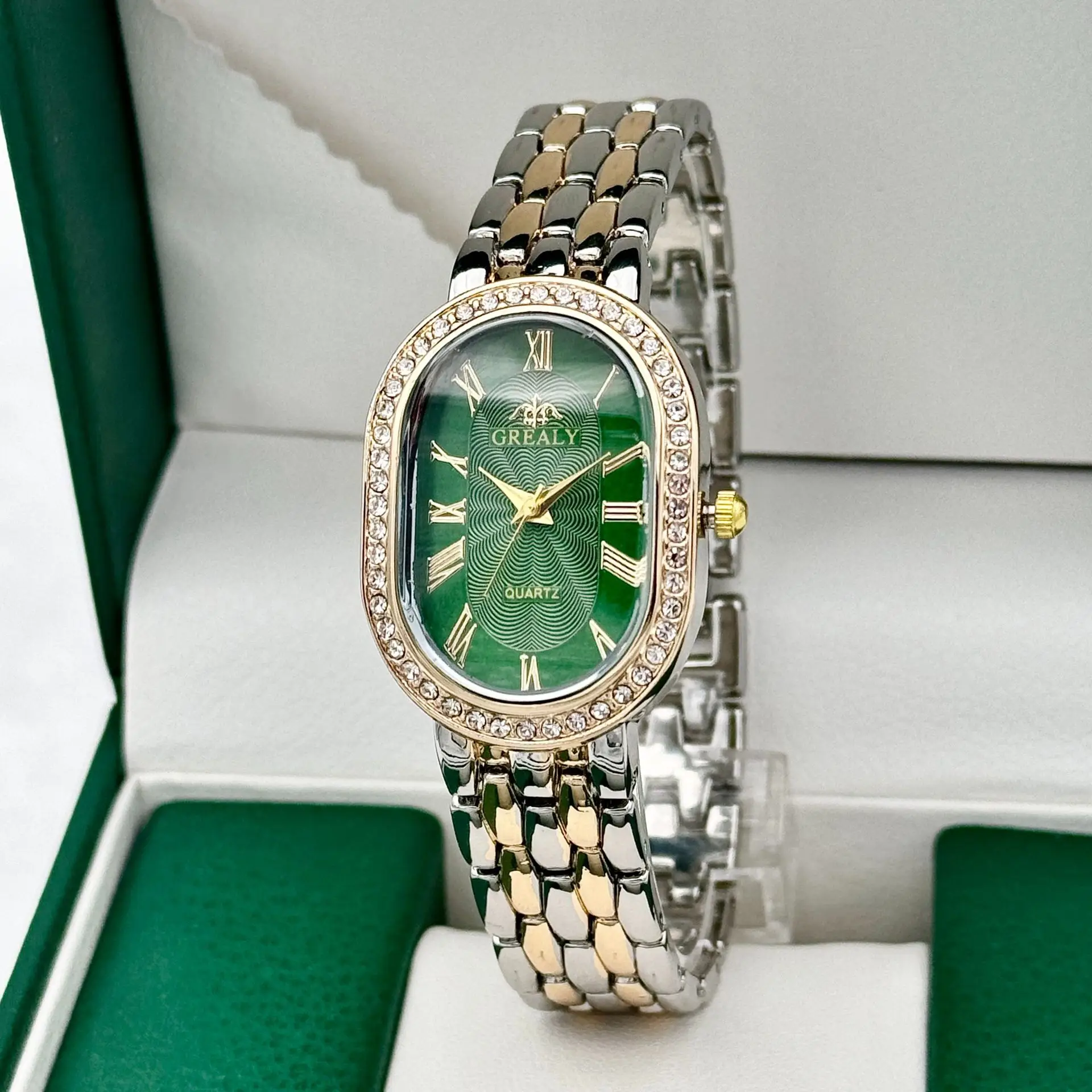 Gold Diamond-Encrusted Ladies Watch with Roman Dial - Image 6