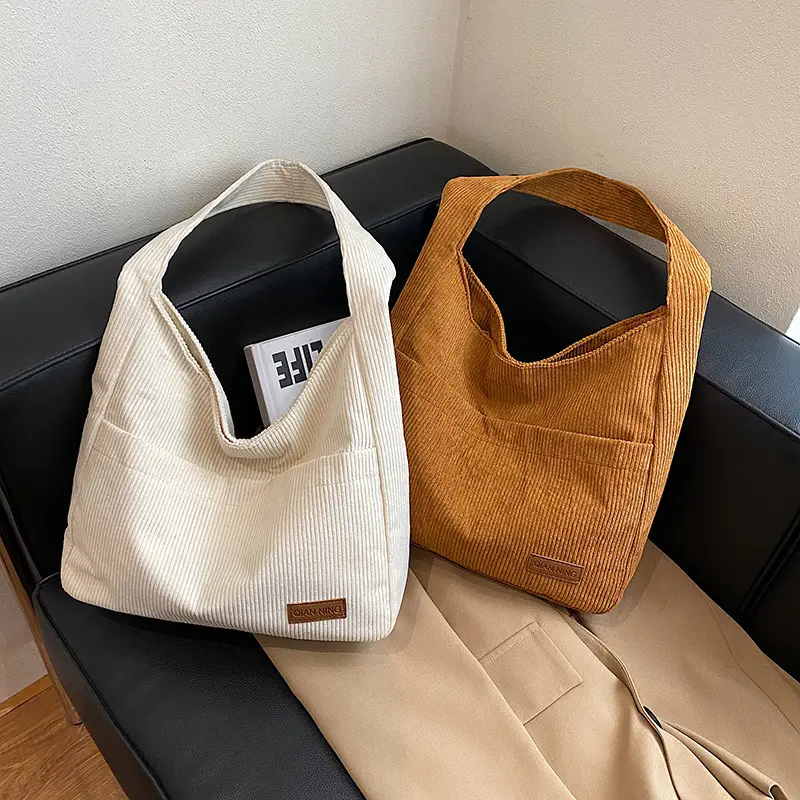 Women's Large Capacity Tote Bag Brown Cotton Shoulder Bag - Image 5