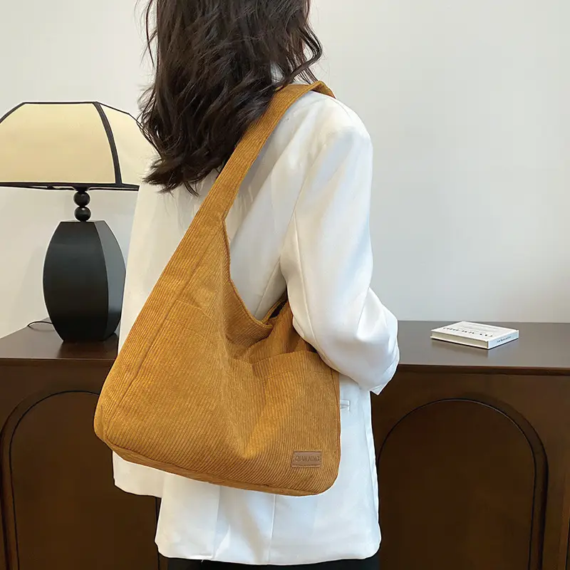 Women's Large Capacity Tote Bag Brown Cotton Shoulder Bag - Image 6