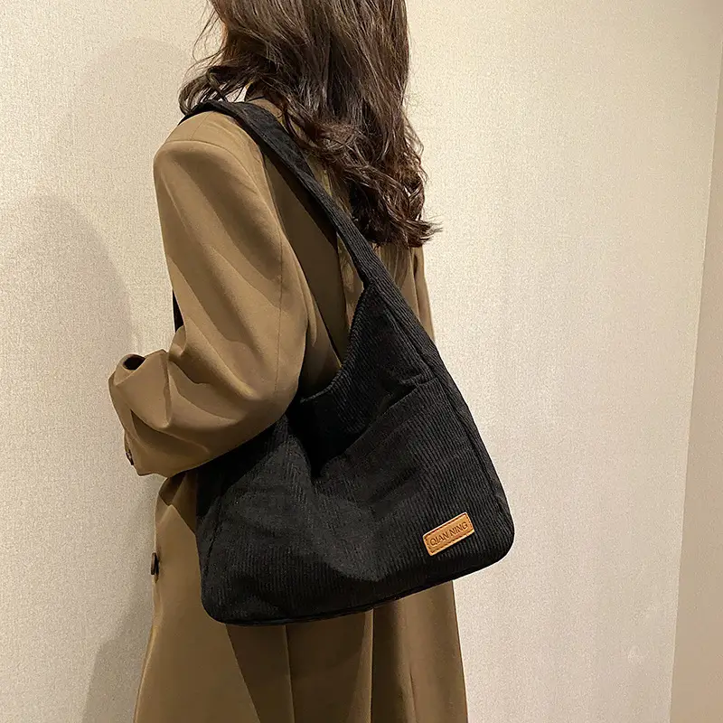 Women's Large Capacity Tote Bag Brown Cotton Shoulder Bag - Image 7
