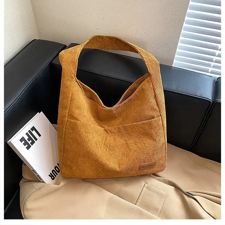 Women's Large Capacity Tote Bag Brown Cotton Shoulder Bag — feature 13