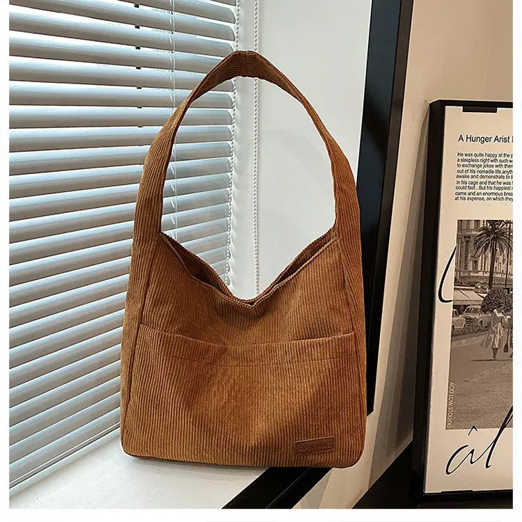 Women's Large Capacity Tote Bag Brown Cotton Shoulder Bag — feature 16