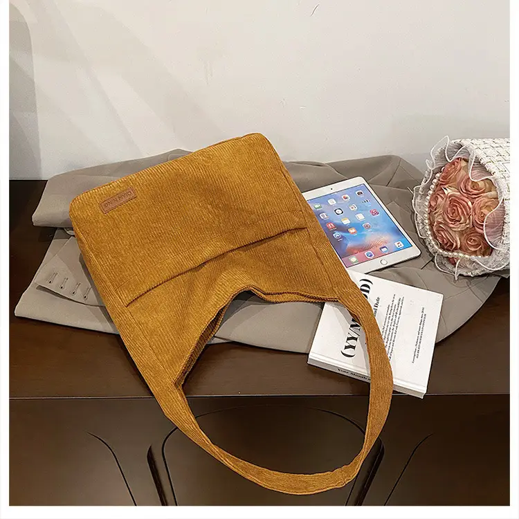 Women's Large Capacity Tote Bag Brown Cotton Shoulder Bag — feature 20