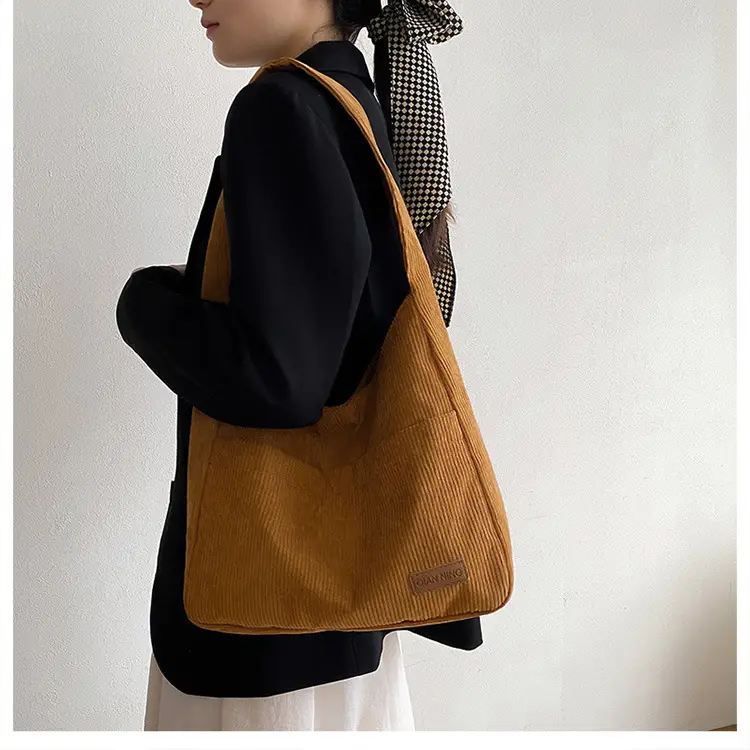 Women's Large Capacity Tote Bag Brown Cotton Shoulder Bag — feature 25