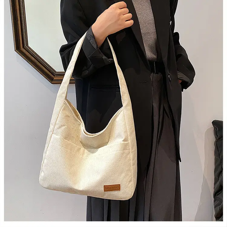 Women's Large Capacity Tote Bag Brown Cotton Shoulder Bag — feature 29