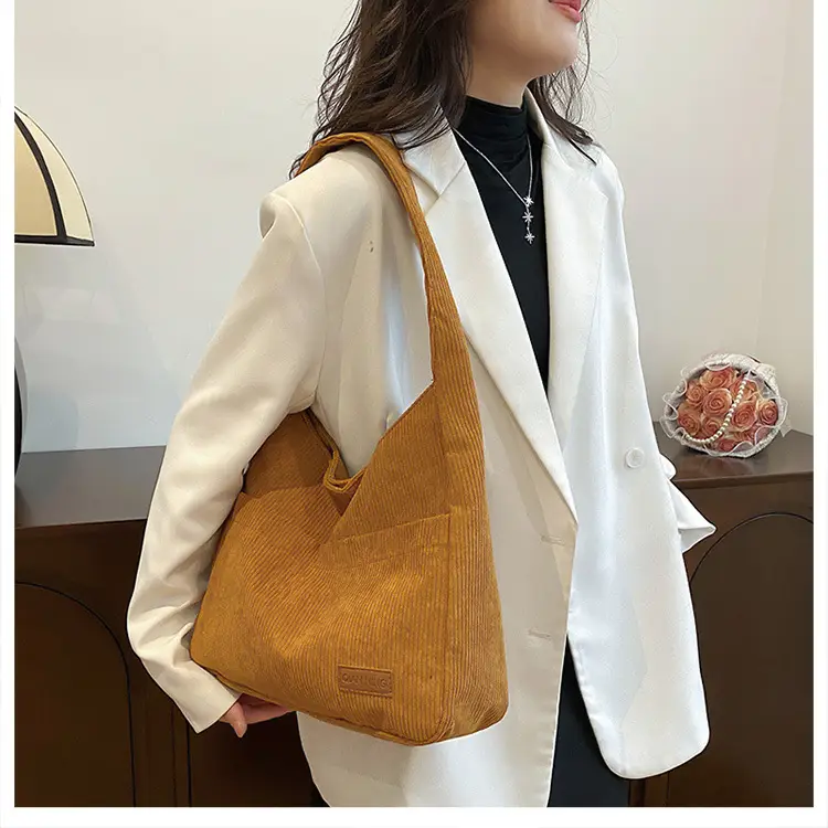 Women's Large Capacity Tote Bag Brown Cotton Shoulder Bag — feature 30