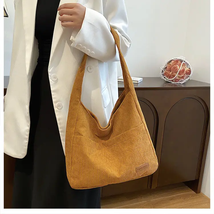 Women's Large Capacity Tote Bag Brown Cotton Shoulder Bag — feature 31