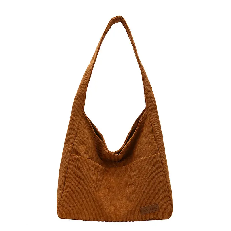 Women's Large Capacity Tote Bag Brown Cotton Shoulder Bag - Image 3