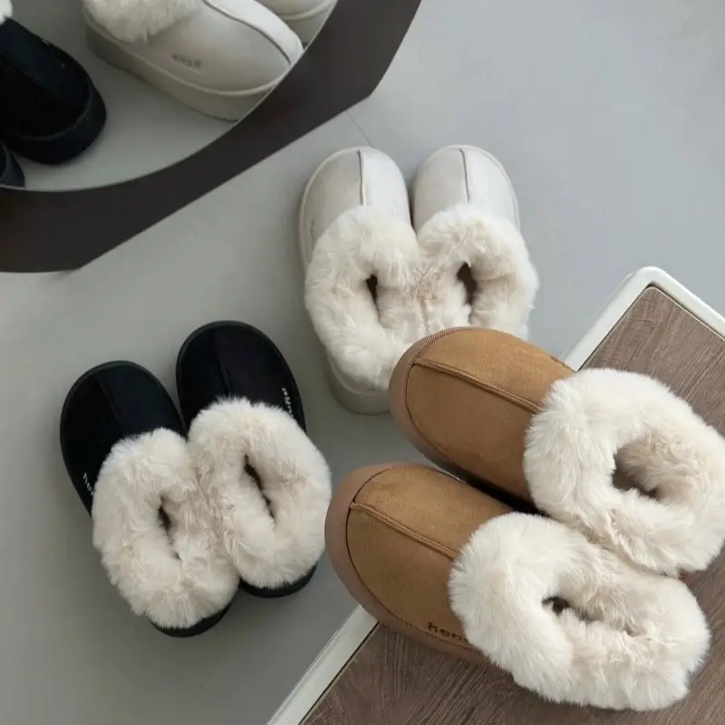 Women's Fleece Lined Winter Slippers Black Non-Slip