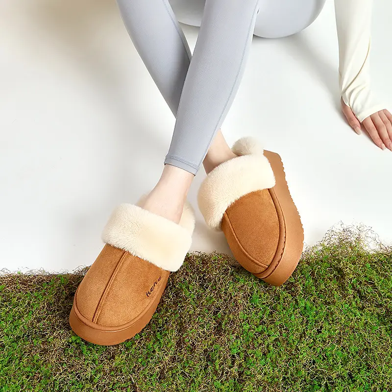 Women's Fleece Lined Winter Slippers Black Non-Slip
