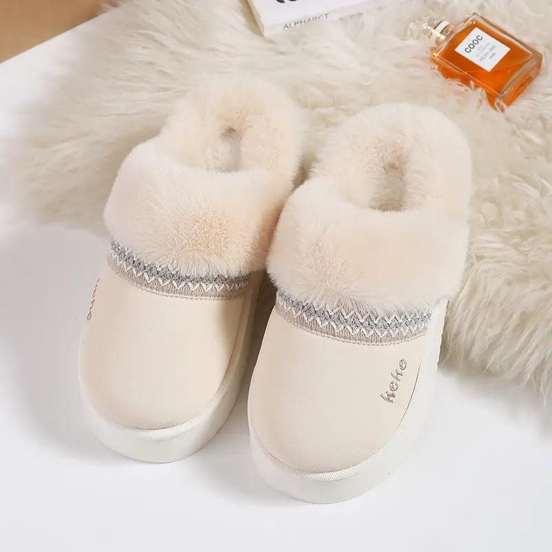 Women's Fleece Lined Winter Slippers Black Non-Slip