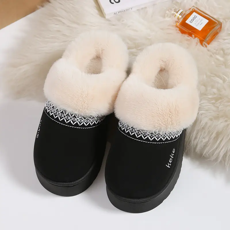 Women's Fleece Lined Winter Slippers Black Non-Slip