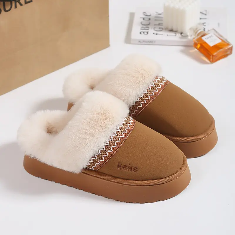 Women's Fleece Lined Winter Slippers Black Non-Slip