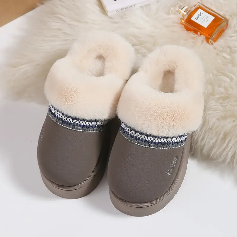 Women's Fleece Lined Winter Slippers Black Non-Slip