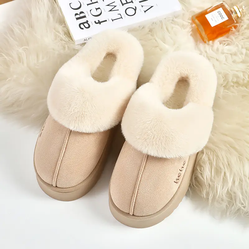 Women's Fleece Lined Winter Slippers Black Non-Slip
