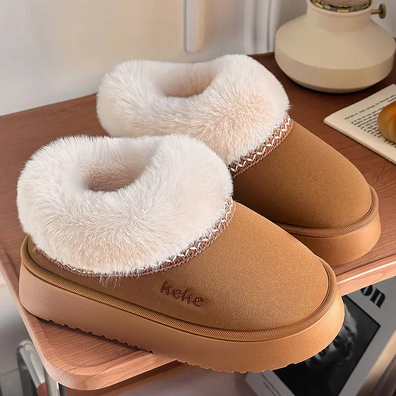 Women's Fleece Lined Winter Slippers Black Non-Slip