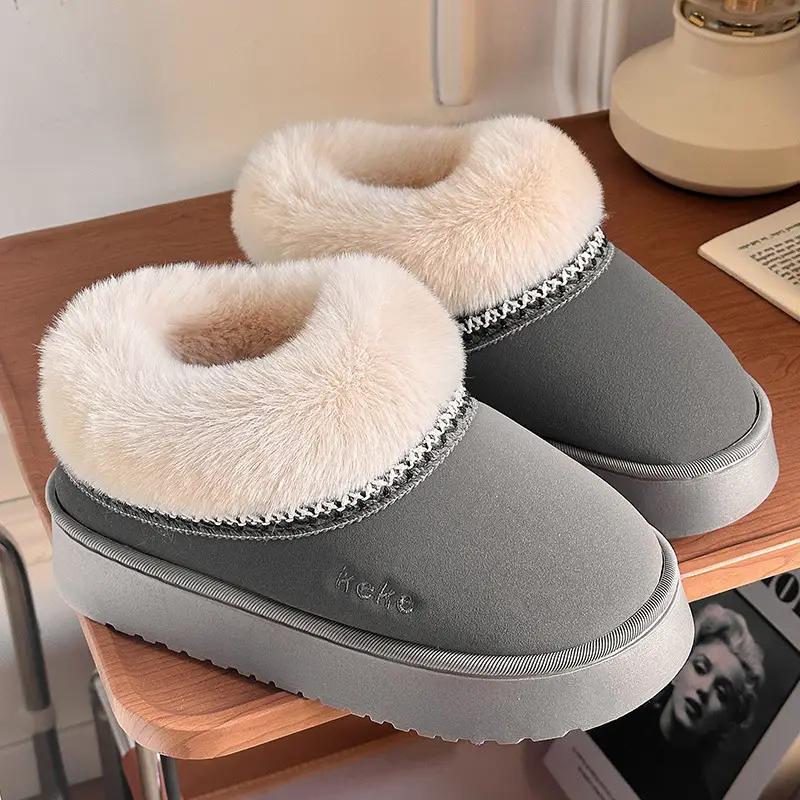 Women's Fleece Lined Winter Slippers Black Non-Slip