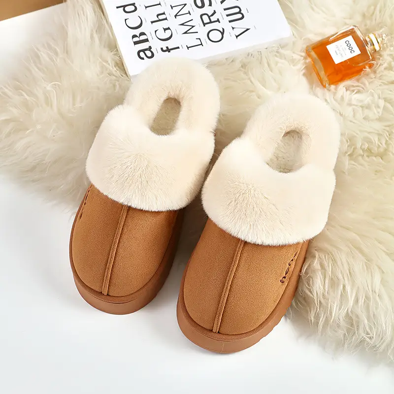 Women's Fleece Lined Winter Slippers Black Non-Slip