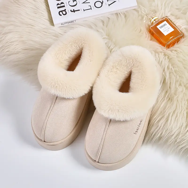 Women's Fleece Lined Winter Slippers Black Non-Slip