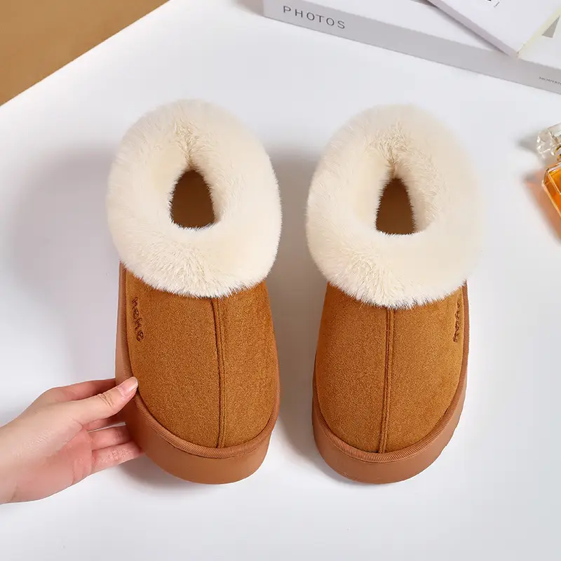 Women's Fleece Lined Winter Slippers Black Non-Slip