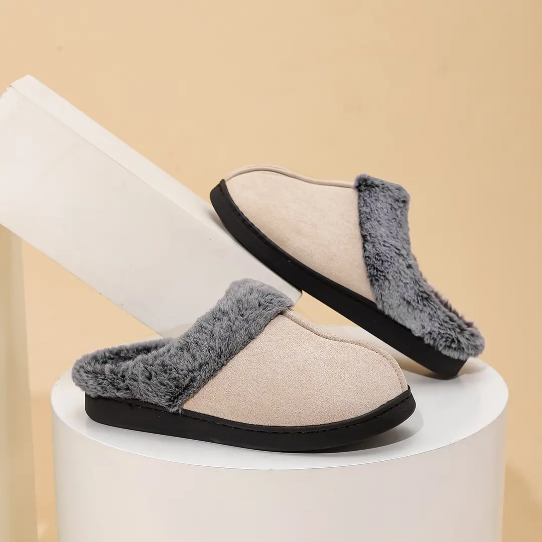 Cross-border New Winter Mao Mao Slippers Home Non-slip Warm Cotton Slippers Faded Mao Mouth Thick Bottom Lovers Cotton Slippers