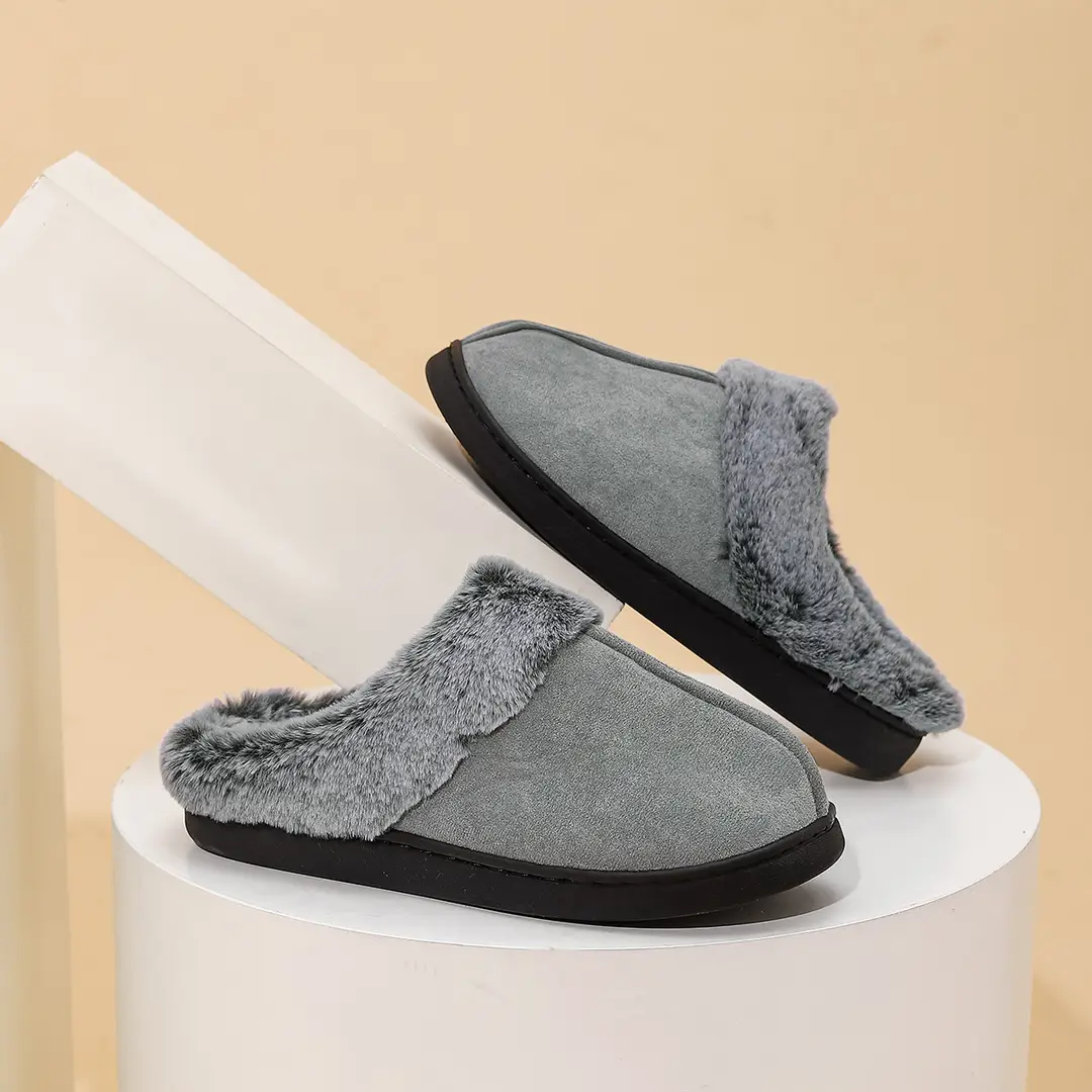 Cross-border New Winter Mao Mao Slippers Home Non-slip Warm Cotton Slippers Faded Mao Mouth Thick Bottom Lovers Cotton Slippers
