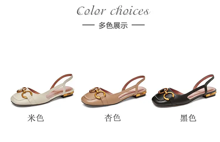 Korean Style Retro Sandals Women's Metal Horse Buckle Baotou Low Heel Shallow Rear Empty Shoes Single-layer Shoes with Square Toe — feature 14