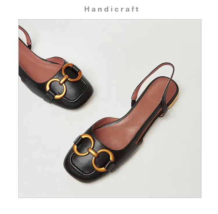 Korean Style Retro Sandals Women's Metal Horse Buckle Baotou Low Heel Shallow Rear Empty Shoes Single-layer Shoes with Square Toe — feature 16