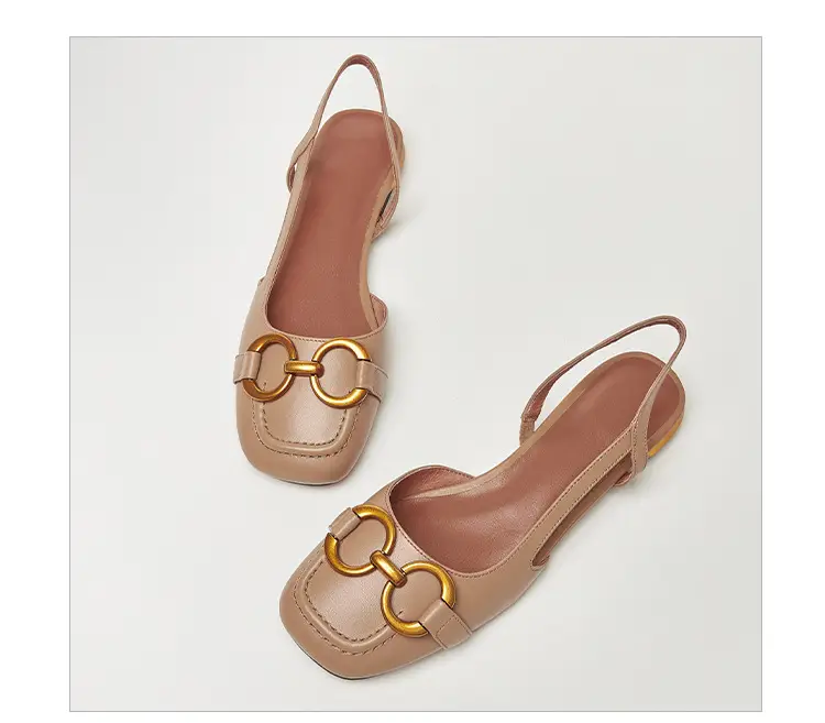 Korean Style Retro Sandals Women's Metal Horse Buckle Baotou Low Heel Shallow Rear Empty Shoes Single-layer Shoes with Square Toe — feature 19