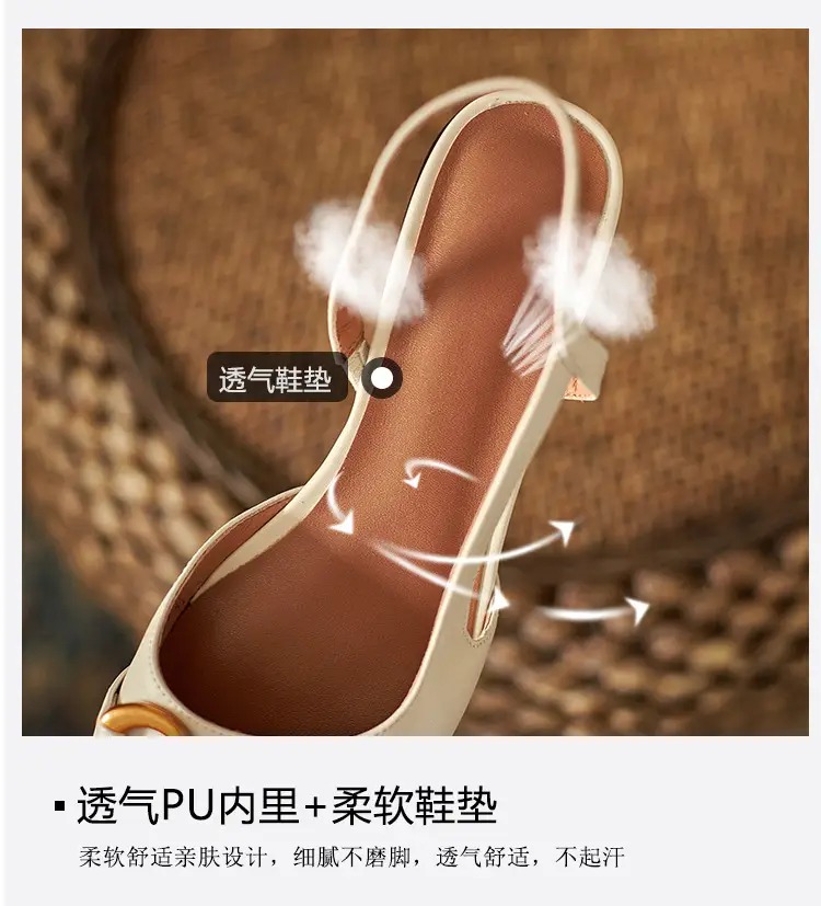 Korean Style Retro Sandals Women's Metal Horse Buckle Baotou Low Heel Shallow Rear Empty Shoes Single-layer Shoes with Square Toe — feature 20