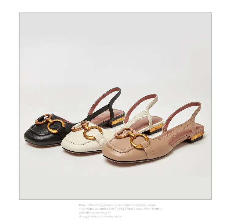 Korean Style Retro Sandals Women's Metal Horse Buckle Baotou Low Heel Shallow Rear Empty Shoes Single-layer Shoes with Square Toe — feature 31